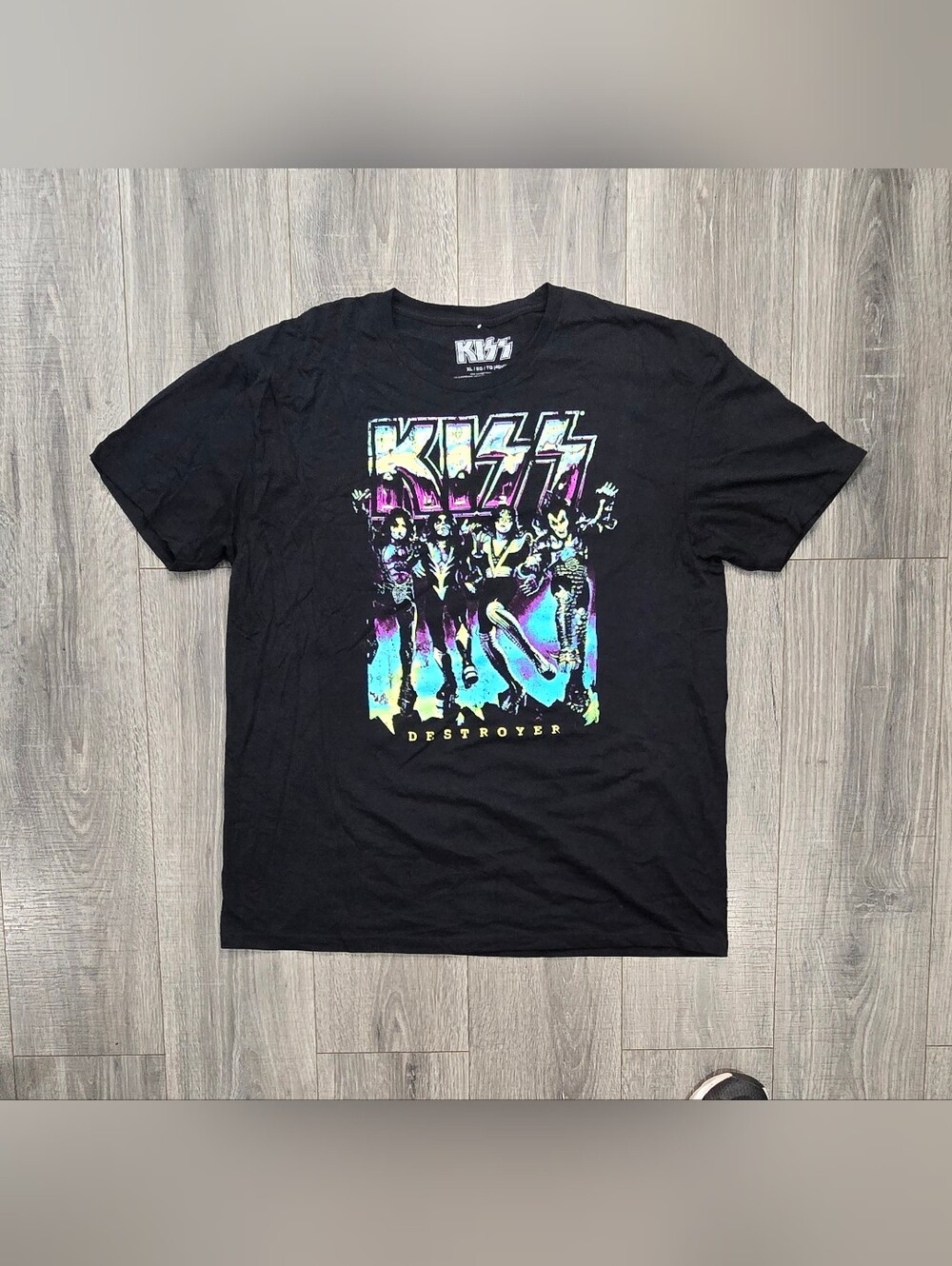 KISS Destroyer T-Shirt Men XL Black Neon Rock Band Graphic Tee